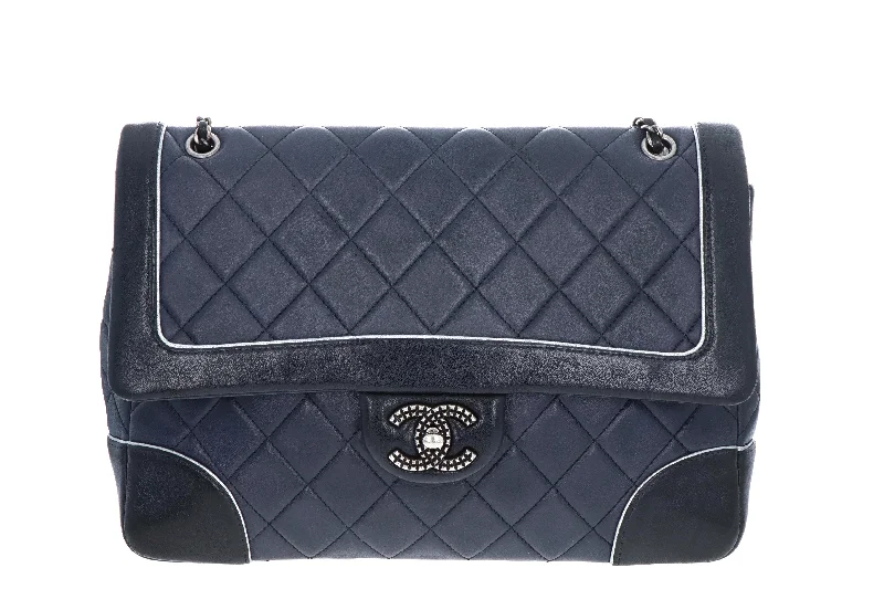 Handbag tote design-Chanel Cruise Collection Lambskin Two-Tone Black & Navy Single Flap Bag