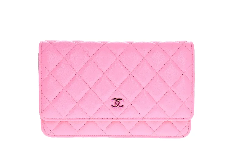 Handbag with embroidery-Chanel Lambskin Quilted Wallet on Chain WOC Pink & Yellow