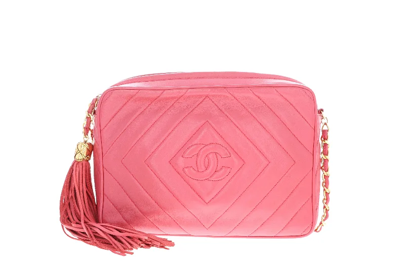 Handbag for parents-Chanel Pink Lambskin Diamond "CC" Camera Bag Medium