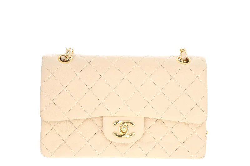 Handbag for trips-Chanel Vintage Lambskin Small Classic Double Flap Bag Beige