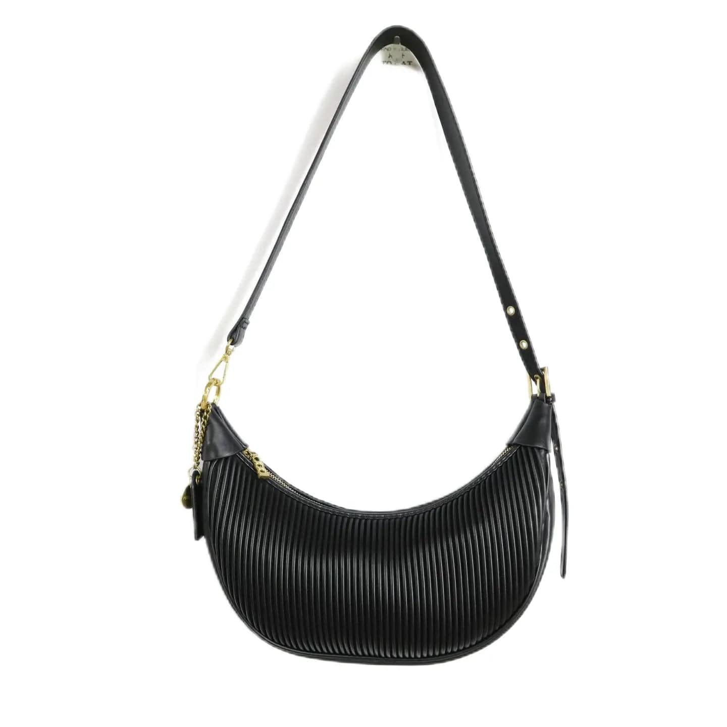 Leisure Bag with durable straps-Crescent Crossbody Bag - Black Pleated