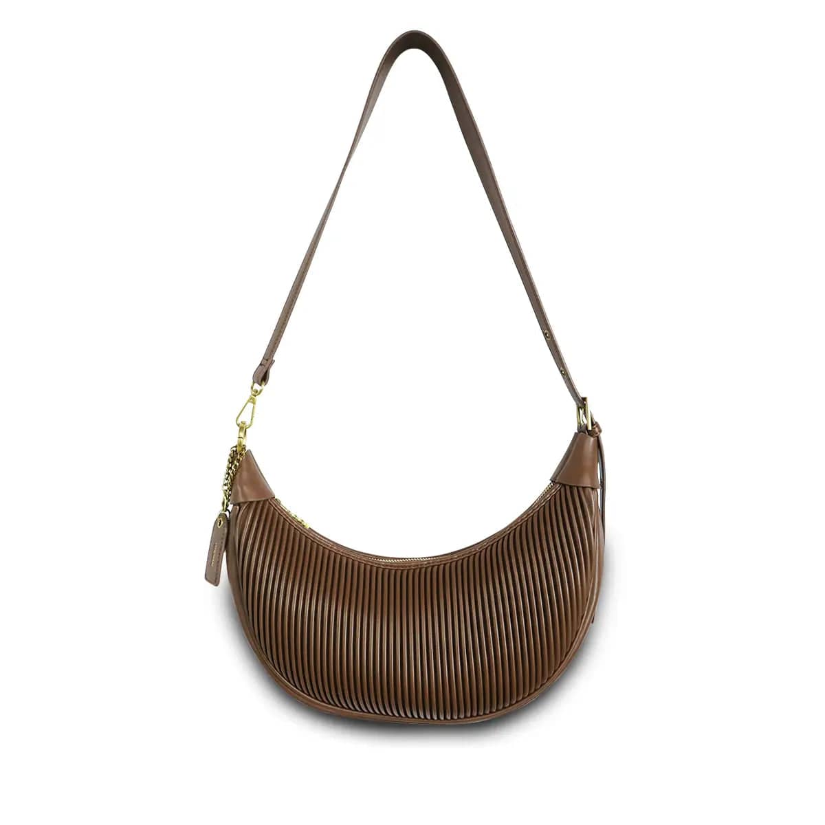 Leisure Bag for city adventures-Crescent Crossbody Bag - Espresso Pleated