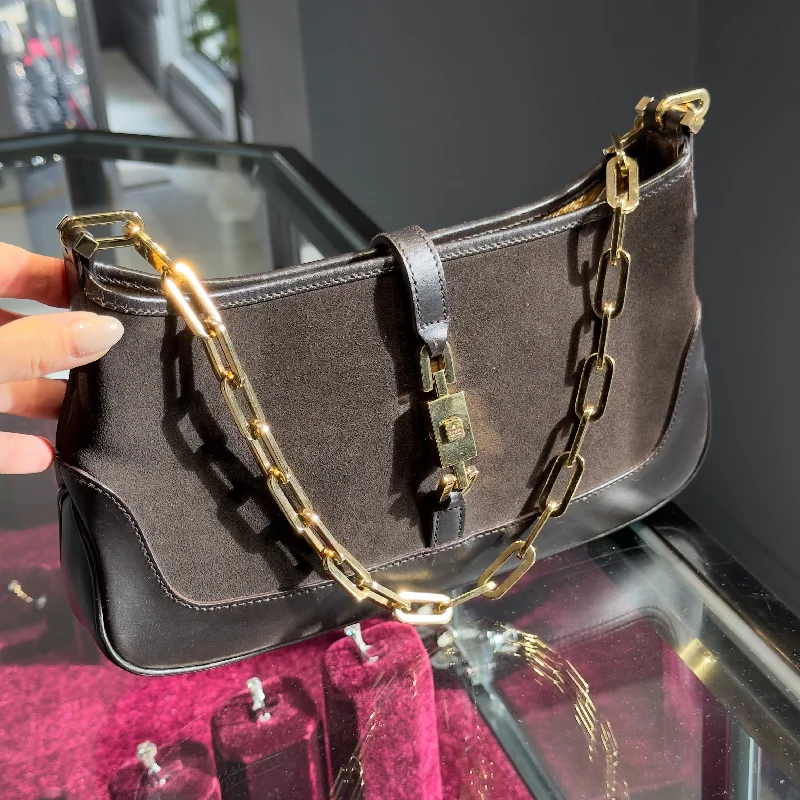 Handbag soft leather-Gucci Small Chain Suede and Leather Jackie Bag