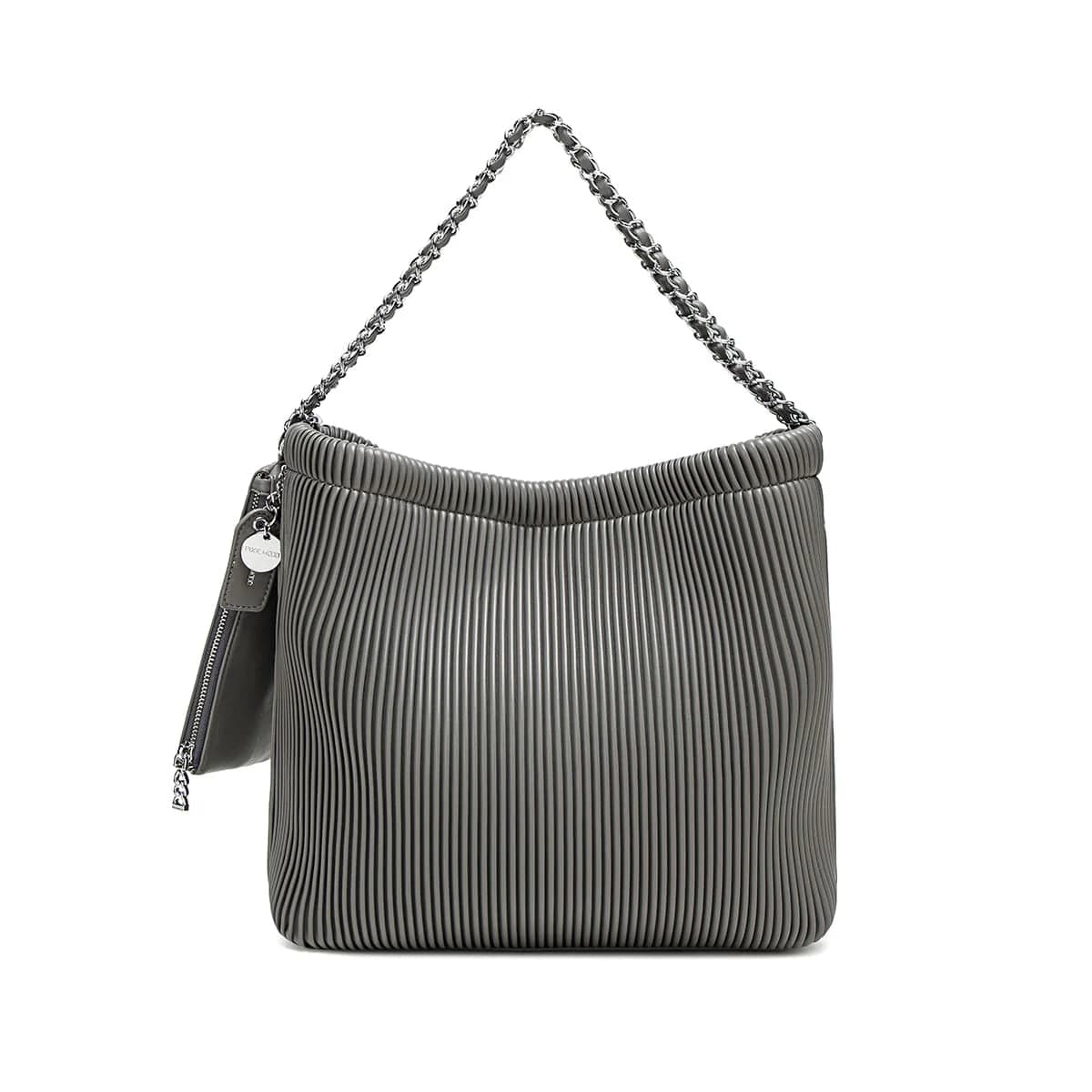 Leisure Bag with padded design-Isabella Shoulder Bag - Grey Pleated