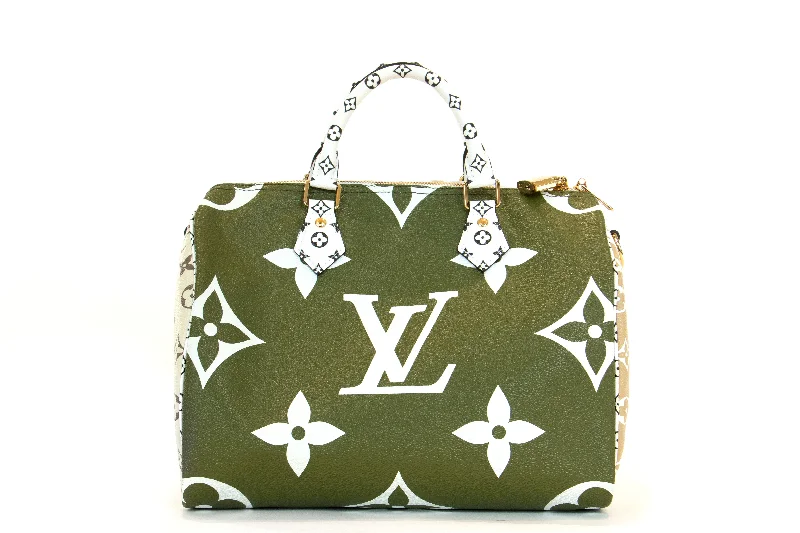 Handbag with tassels-Louis Vuitton Monogram Giant Speedy Bandouliere 30 Kaki Creme