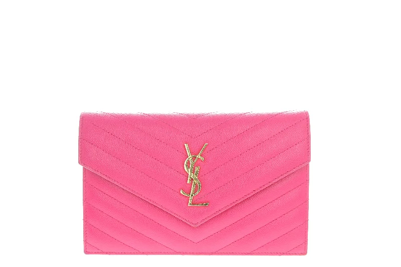 Handbag bright green-Saint Laurent Monogram Matelasse Envelope Chain Wallet Hot Pink