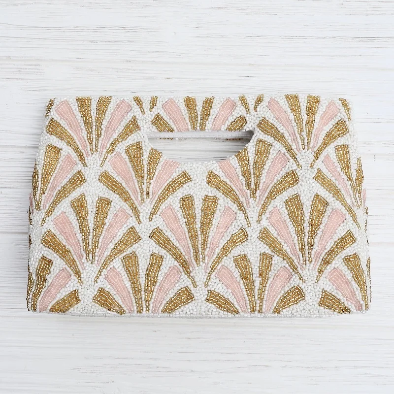 Leisure Bag for relaxed travel-Cut Out Handle Clutch in Ivory, Pink, Gold