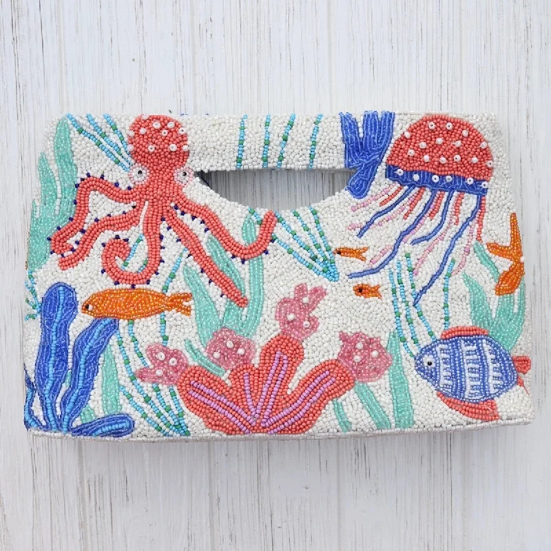 Leisure Bag for outdoor fun-Cut Out Handle Clutch in Under the Sea