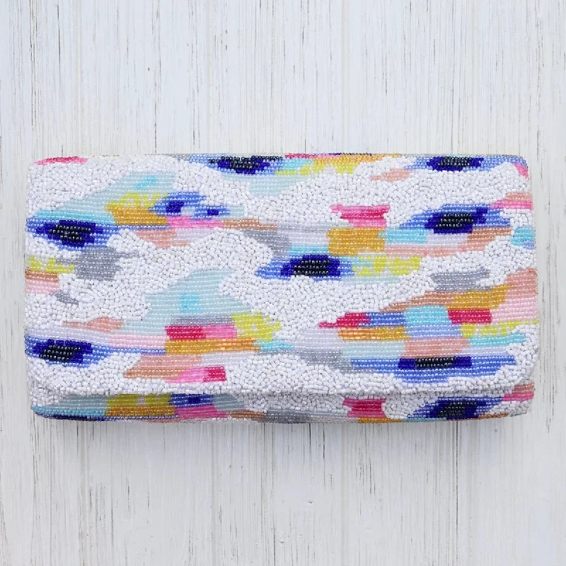 Leisure Bag for daily leisure-Beaded Clutch in White and Multicolor