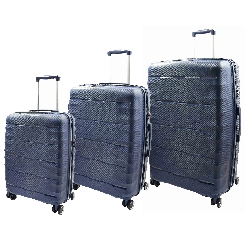 suitcase with reinforced corners-8 Wheeled Expandable ABS Luggage Miyazaki Navy