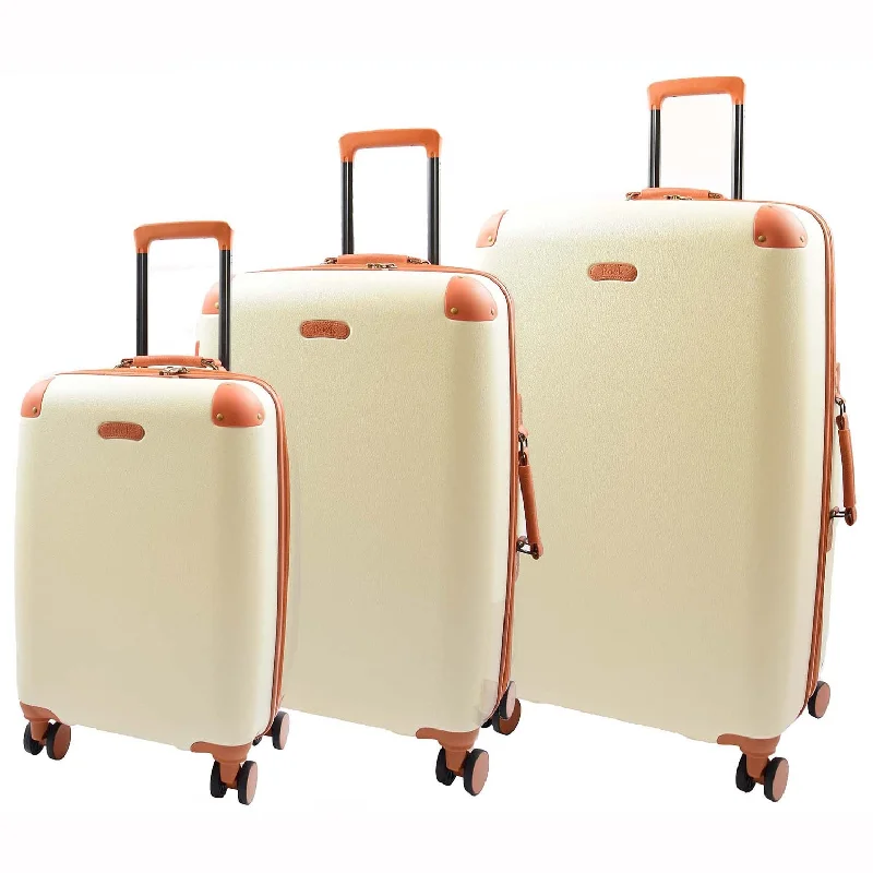 suitcase with sleek straps-8 Wheeled Luggage Spinner Expandable PC ABS Milan Cream