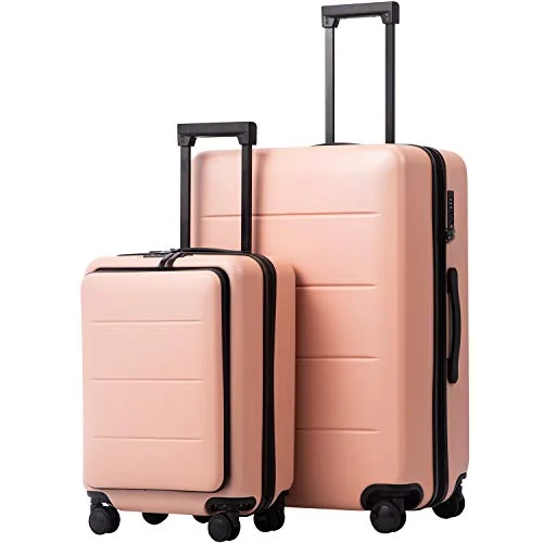 suitcase for digital nomads-COOLIFE 2 Piece Luggage Set - ABS+PC - Weekend Bag - Sakura Pink