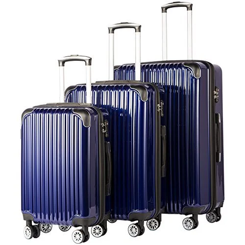 suitcase with lightweight straps-Coolife 3 Piece Expandable Luggage Set - Spinner - Navy Blue