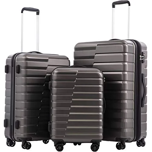 suitcase for checked voyages-COOLIFE 3 Piece Expandable Luggage Set With TSA Lock - Grey