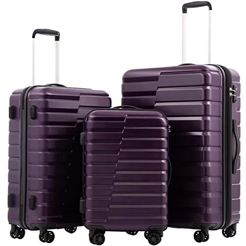 suitcase with organizer pockets-COOLIFE 3 Piece Expandable Luggage Set With TSA Lock - Purple