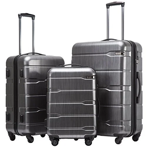 suitcase with stylish straps-Coolife 3  Piece Expandable Luggage Spinner Set - New Charcoal