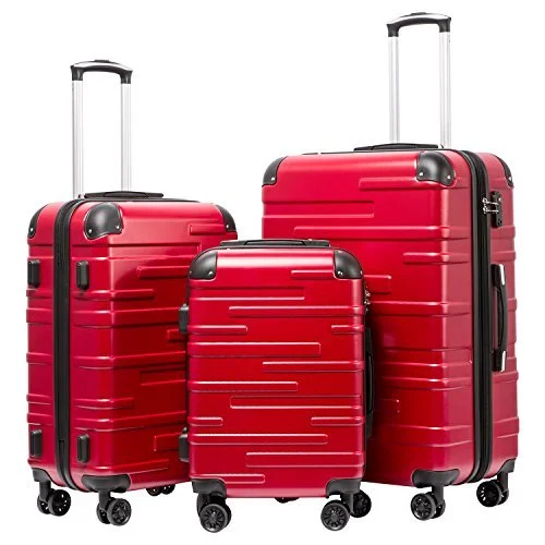 suitcase with travel warranty-Coolife 3 Piece Luggage Set Expandable with TSA Lock - Red