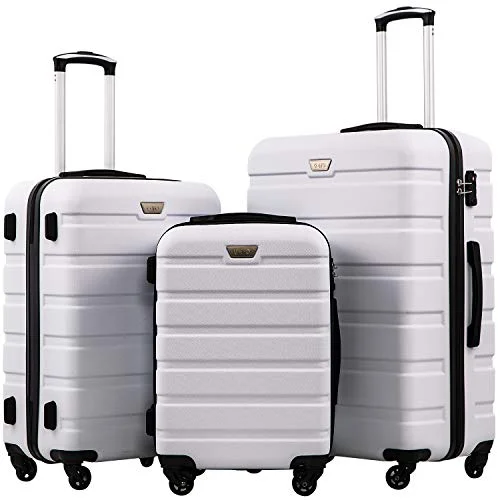 suitcase for special occasions-COOLIFE 3 Piece Luggage Set - Hardshell Lightweight With TSA Lock - White