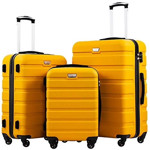 suitcase with sleek wheels-COOLIFE 3 Piece Luggage Set - Hardshell With TSA Lock - Yellow