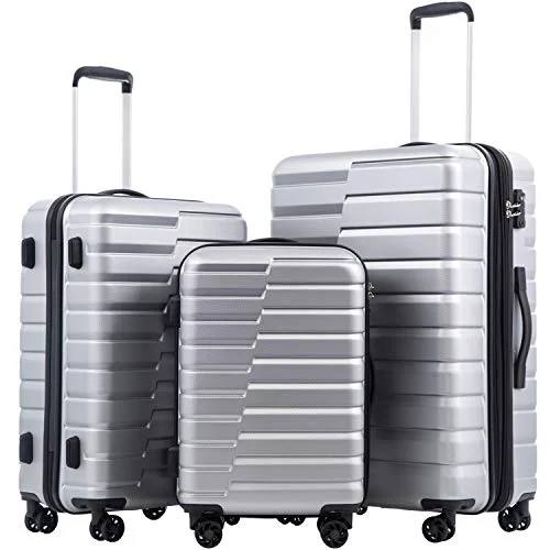 suitcase for winter tours-COOLIFE 3 Piece Luggage Set - PC ABS - TSA Lock - Silver