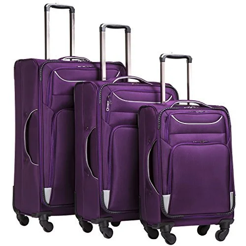 suitcase with trendy straps-Coolife 3 Piece Luggage Spinner Set  Softshell - Purple & Silver