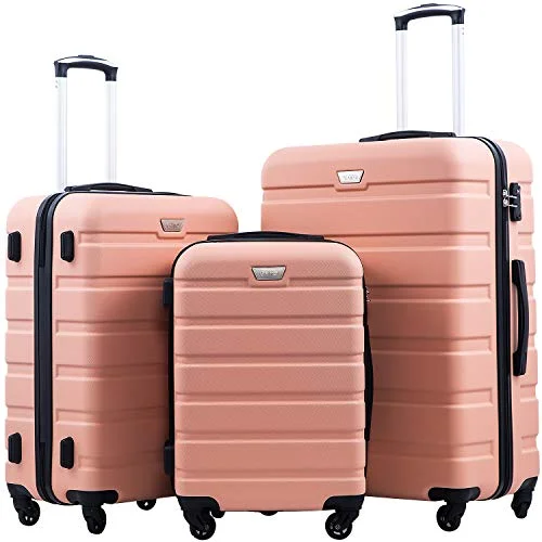 suitcase for small apartments-COOLIFE Luggage 3 Piece Set Suitcase Spinner Hardshell Lightweight-Sakura Pinl