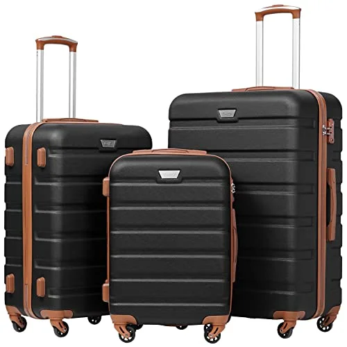 suitcase for short voyages-Coolife Luggage 3 Piece Set Suitcase Spinner Hardshell Lightweight TSA Lock