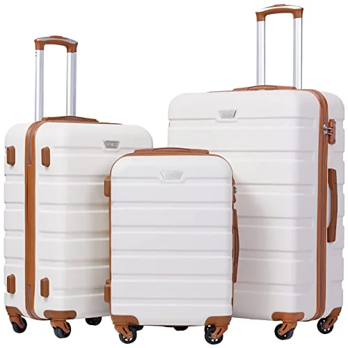 suitcase with durable wheels-Coolife Luggage 3 Piece Set Suitcase Spinner Hardshell Lightweight TSA Lock 4 PC.