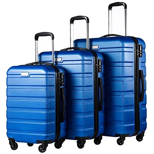 suitcase for extended stays-COOLIFE 3 Piece Luggage Set Hardshell With TSA Lock - Blue