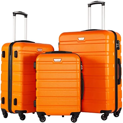 suitcase with hidden compartments-Coolife Luggage 3 Piece Set Suitcase Spinner Hardshell Lightweight TSA Lock (orange)