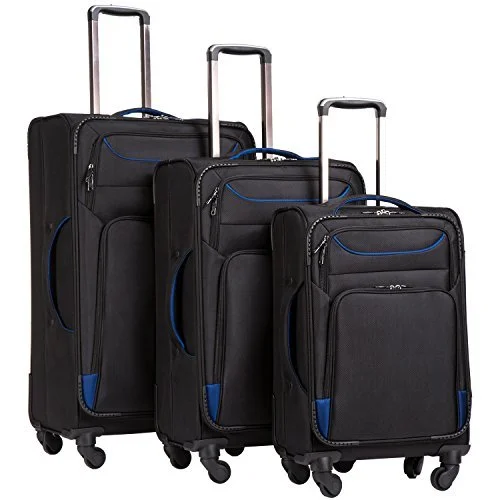 suitcase for lightweight packing-Coolife Luggage 3 Piece Set - Spinner Softshell - Black & Blue