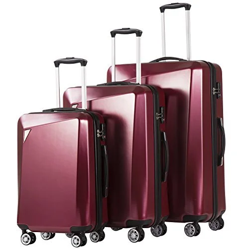 suitcase for rainy weather-Coolife Luggage 3 Piece Sets PC+ABS Spinner Suitcase - Wine Red