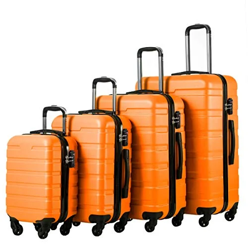 suitcase with travel tools-COOLIFE Luggage 4 Piece Set Suitcase Spinner Hardshell - TSA Lock - Orange