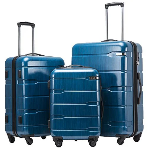 suitcase with foldable design-Coolife Luggage Expandable 3 Piece Sets PC+ABS Spinner Suitcase-Caribbean Blue