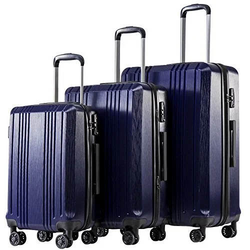 suitcase for ski trips-Coolife Luggage Expandable Suitcase PC+ABS 3 Piece - New Navy