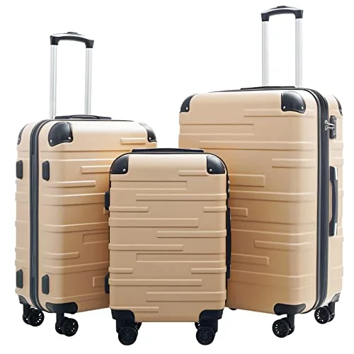 suitcase upgrade ideas-Coolife Luggage Expandable(only 28") Suitcase 3 Piece Set-Champagne