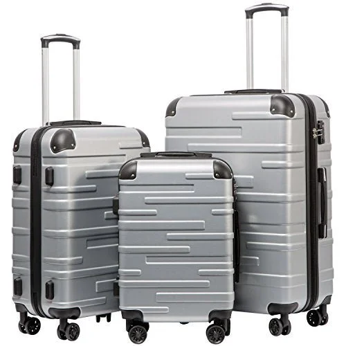 suitcase packing hacks-Coolife Luggage Expandable(only 28") Suitcase 3 Piece Set with TSA Lock-Silver