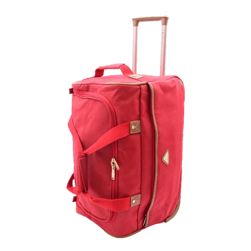 suitcase for luxury holidays-Faux Leather Mid Size Wheeled Holdall H052 Red