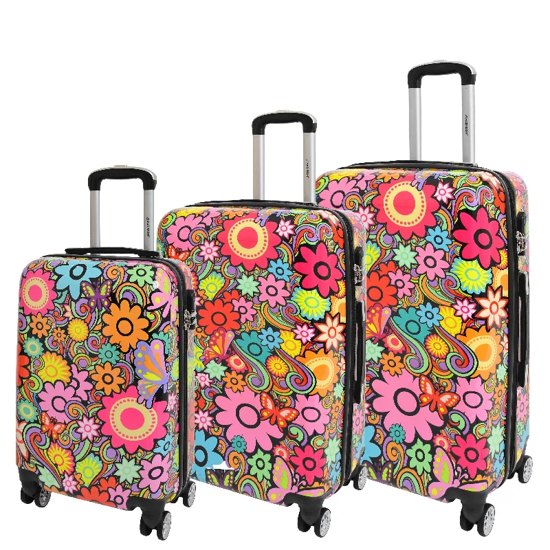 suitcase for small travels-Four Wheel Suitcase Hard Shell Expandable Luggage Flower Print