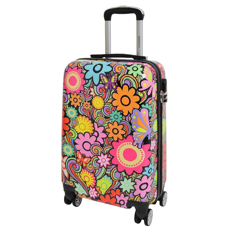 suitcase with sleek straps-Four Wheel Suitcase Cabin Size Hard Shell Luggage Flower Print