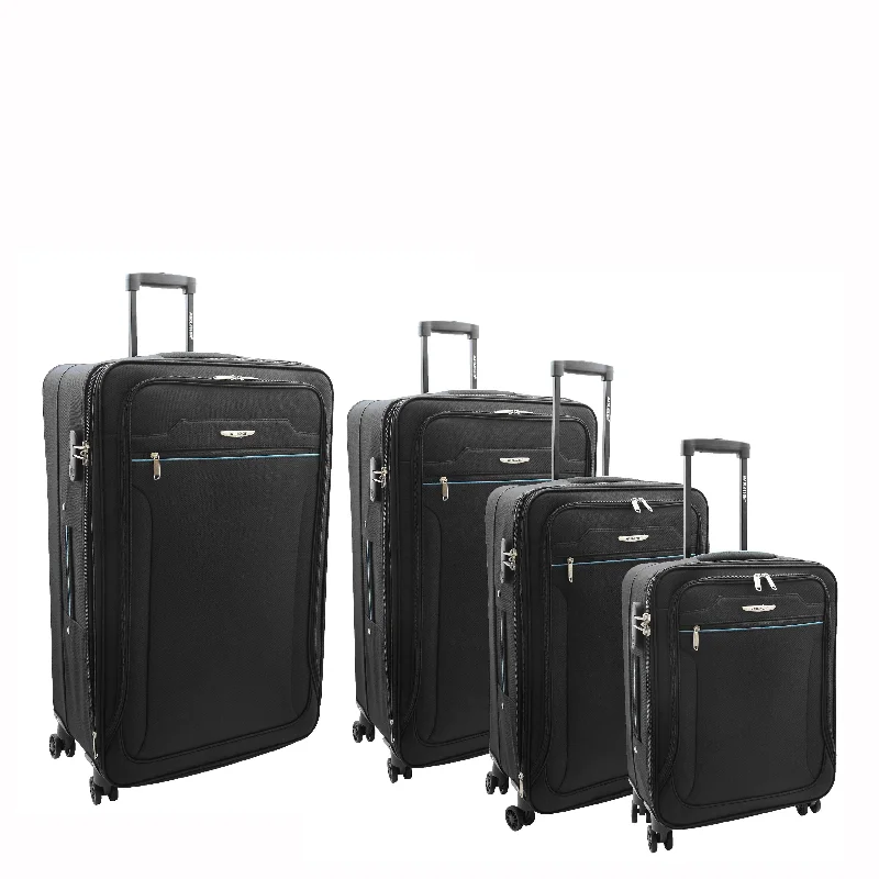 suitcase with travel gear-Four Wheel Suitcases Lightweight Soft Expandable Luggage Cosmic Black