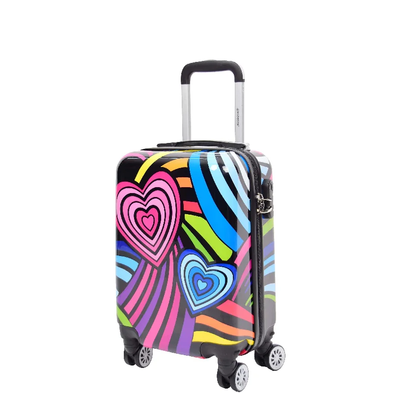 suitcase with travel packs-Four Wheels Hard Shell Printed Luggage Hearts Print Underseat