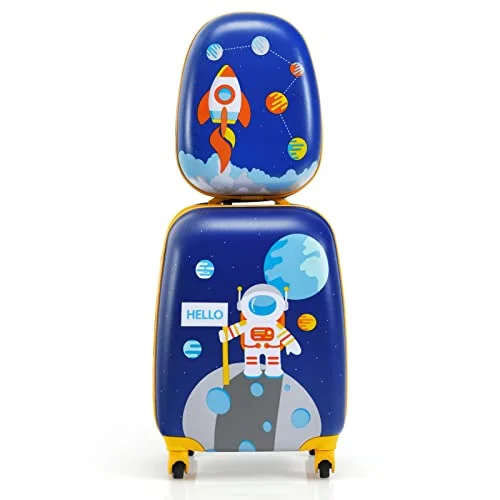 suitcase with foldable handle-Goplus 2PC Kids, Carry On Lightweight Spinner Suitcases, Astronaut