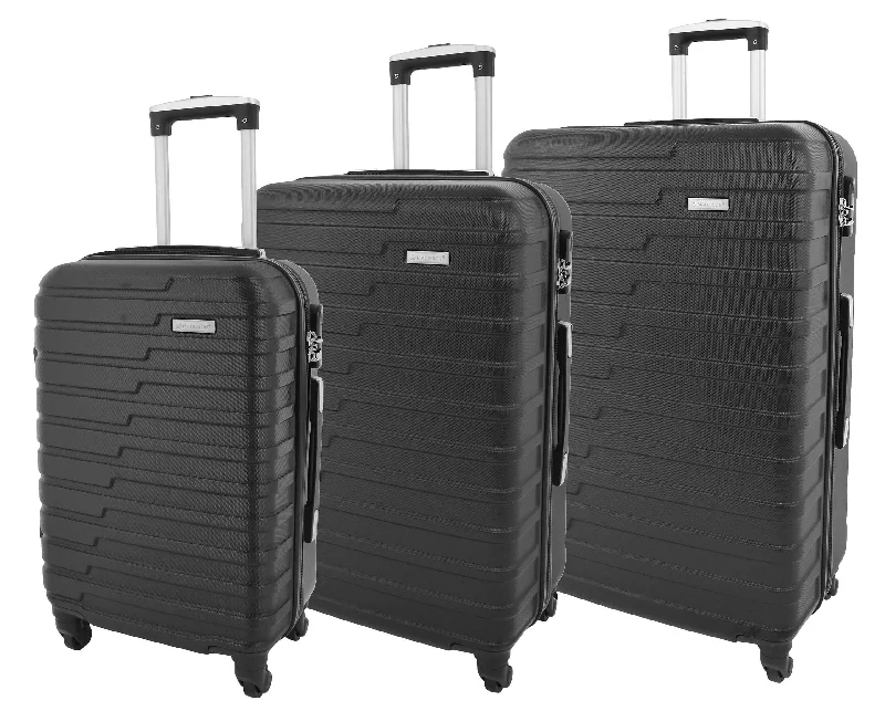 suitcase with durable straps-Hard Shell Four Wheel Luggage Digit Lock Sega Black