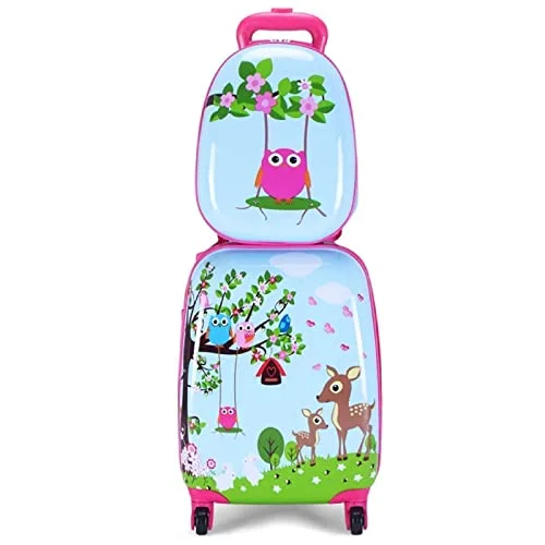 suitcase for small spaces-HONEY JOY Kids Luggage, Hard Shell with Wheels, (Deer)