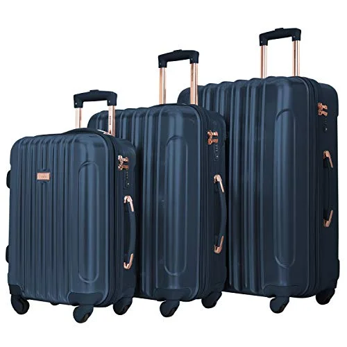 suitcase for cold weather-Kensie Women's Alma Hardside Spinner Luggage, Midnight Blue, 3-Piece Set