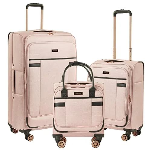 suitcase for long voyages-Kensie Women's Hudson Softside 3-Piece Spinner Luggage Set, Rose