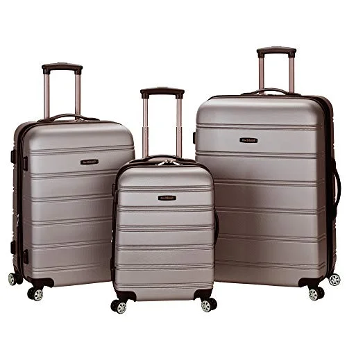 suitcase for holiday shopping-Rockland Melbourne Hardside Expandable Spinner Wheel Luggage, Silver, 3-Piece Set