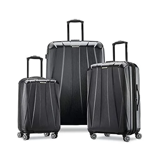 suitcase with travel tools-Samsonite Centric 2 Hardside Expandable Luggage with Spinners, Black, 3-Piece