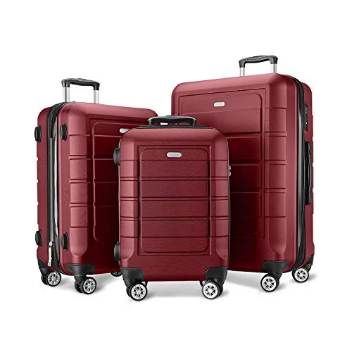 suitcase with travel apps-SHOWKOO 3 Piece Expandable Luggage Set  with TSA Lock - Red Wine